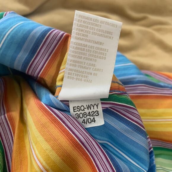Tommy Hilfiger Shirt Size S or M Rainbow Stripe Cotton Button Collar Y2k 2004 - Picture 10 of 11